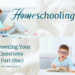 Girl reading on sofa. Boy writing at table. Text: Homeschooling Answering Your Questions Part One