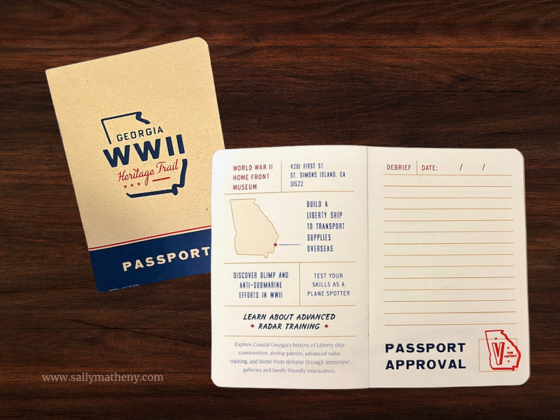 Shows the front cover and an inside spread of a Georgia WWII Heritage Trail passport.