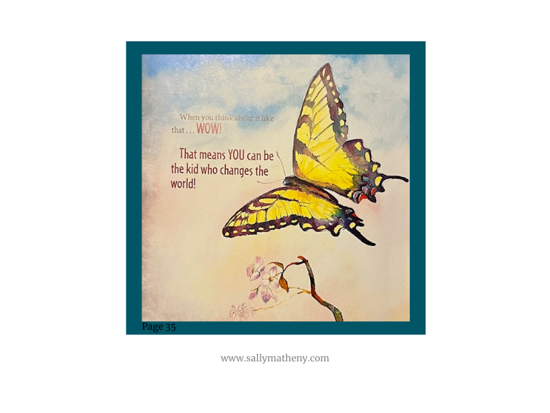 Shows an illustration of a butterfly in the book "The Kid Who Changed the World." (Philip Hurst)