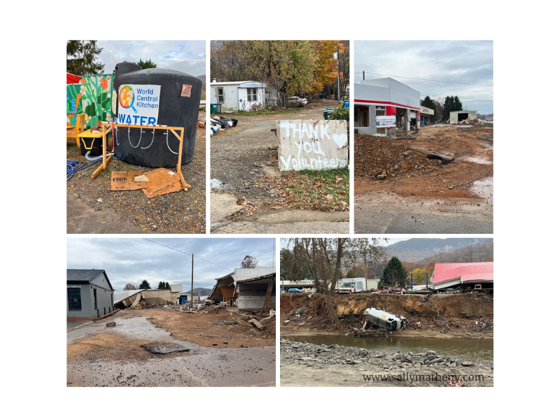 Shows 5 photos of Swannanoa after Hurricane Helene. 