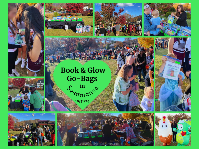 A collage of photos from the Book & Glow Go-Bag giveaway.