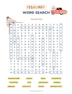 February Word Search Answer Key